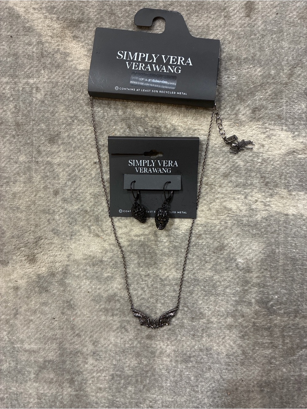 Simply Vera Vera Wang Black Crystal Bat Necklace & Skull Earring Set